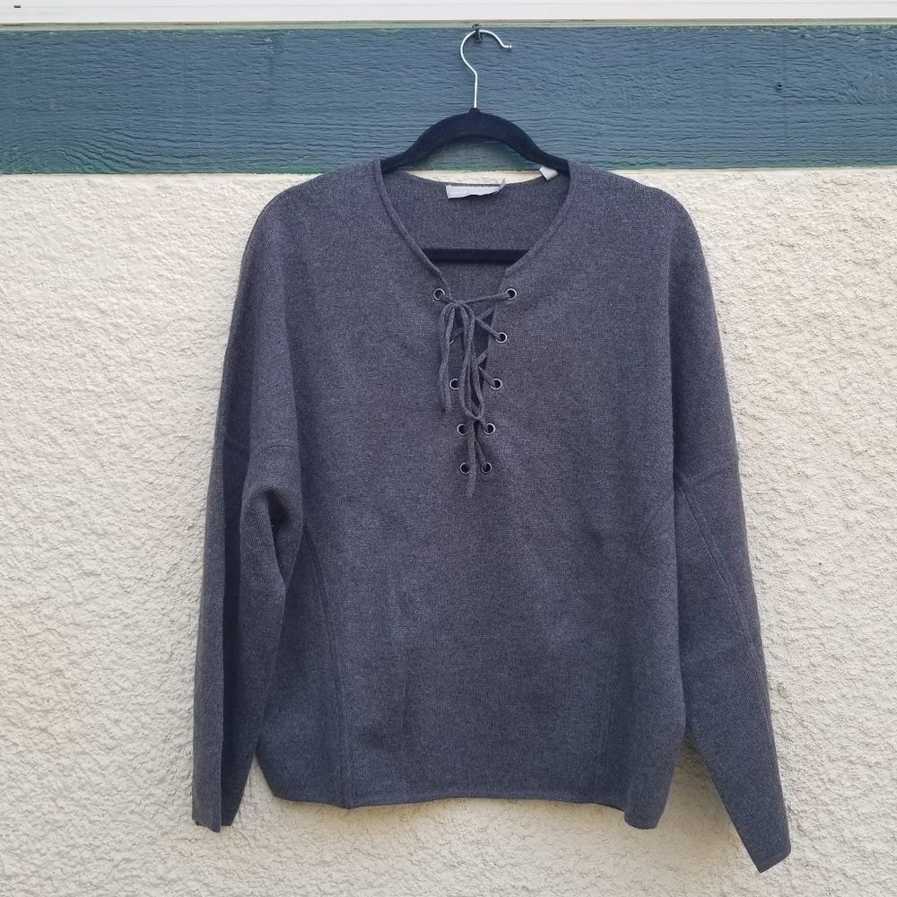 Vince gray lace front merino wool cashmere blend sweater medium
